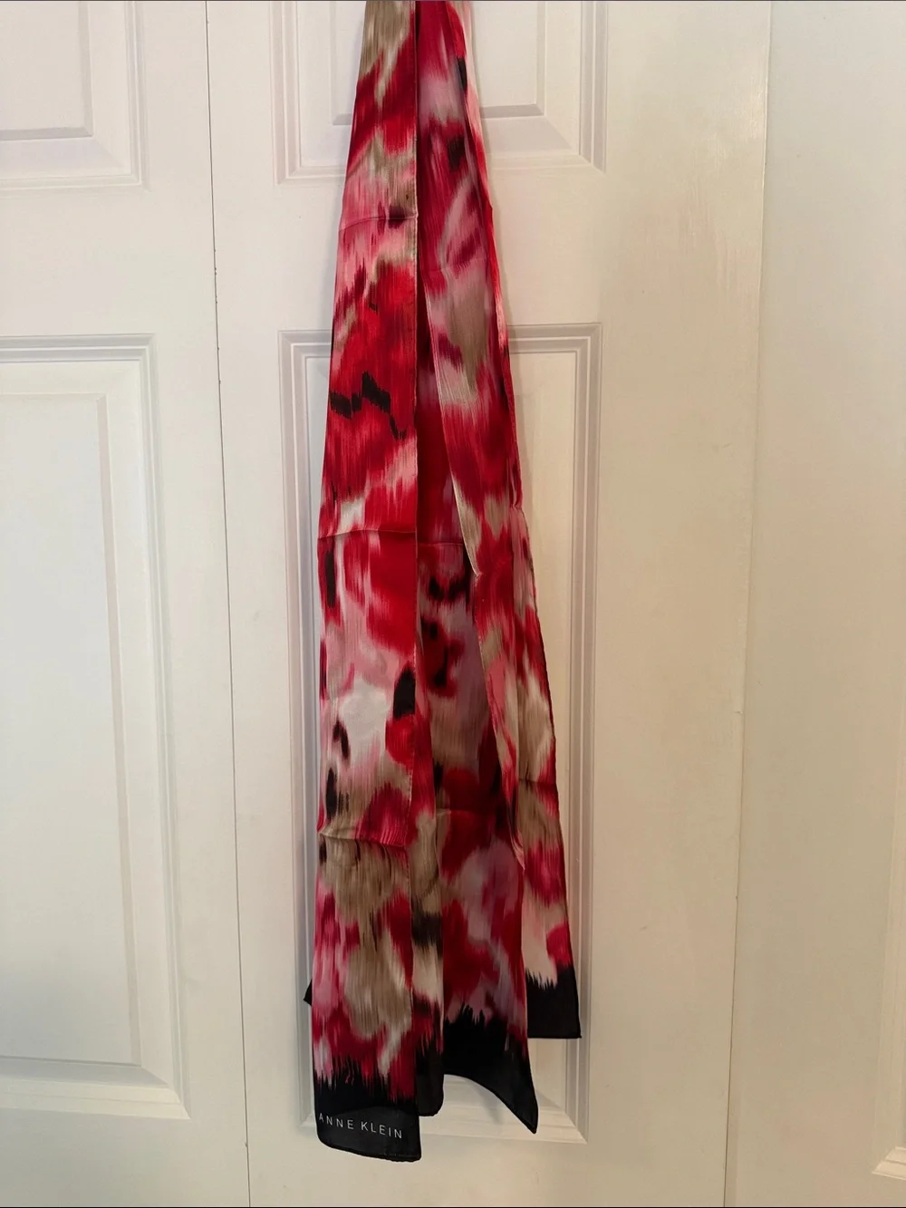 Anne Klein Red, Pink and Cream Abstract Silk Scarf